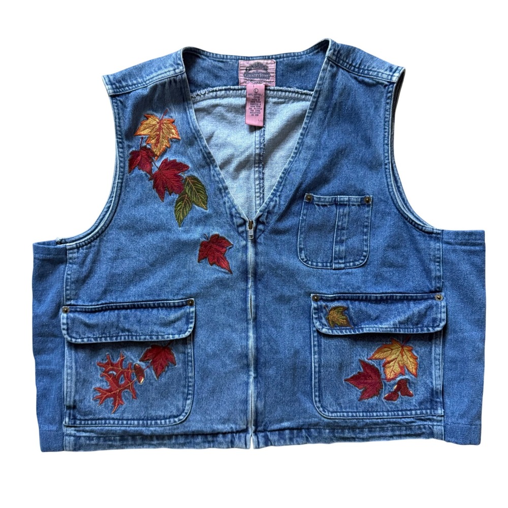 Cambridge Dry Goods Country Store Denim Vest‎ Womens Large Fall Autumn Full Zip